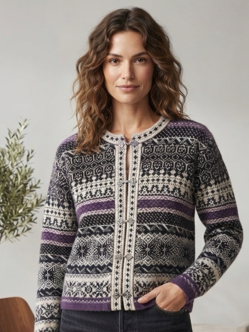 Telluride Clothing Co. 100% Wool Nordic Fair Isle Toggle Cardigan Sweater XL
